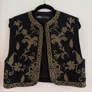 Zara Black Vest with Olive Green Detailing